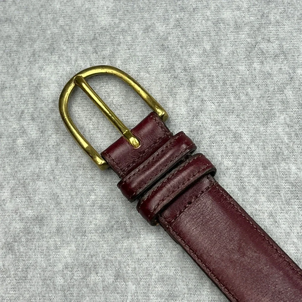 Coach Belt Mens 38 Burgundy French Calfskin Leather Solid Brass Buckle 3858 USA